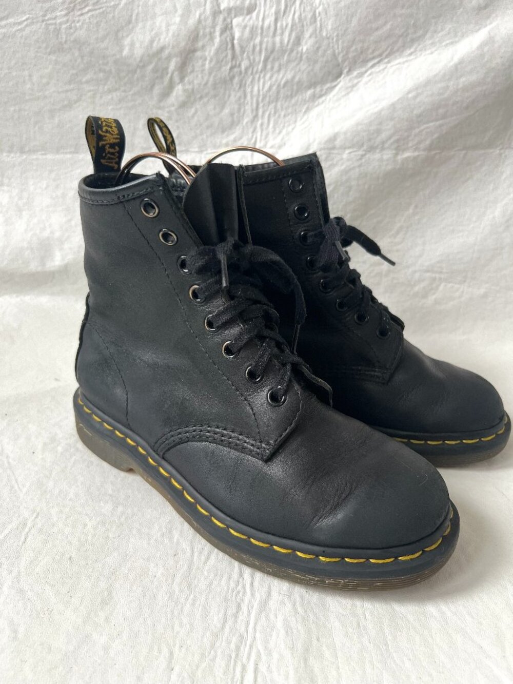 Dr Martens boots 1460 black leather womens US 6 lace up combat docs moto biker